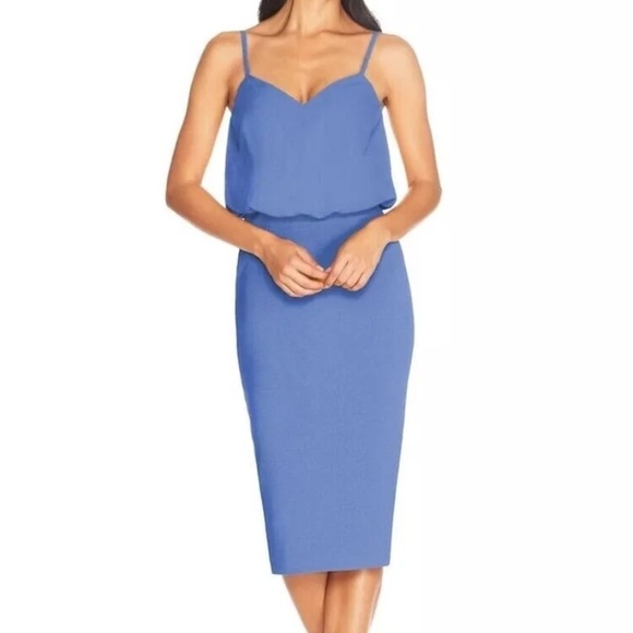 NWTs Dress The Population | Alondra Blouson Sheath Dress Blue Jay Size XXS - Picture 2 of 12